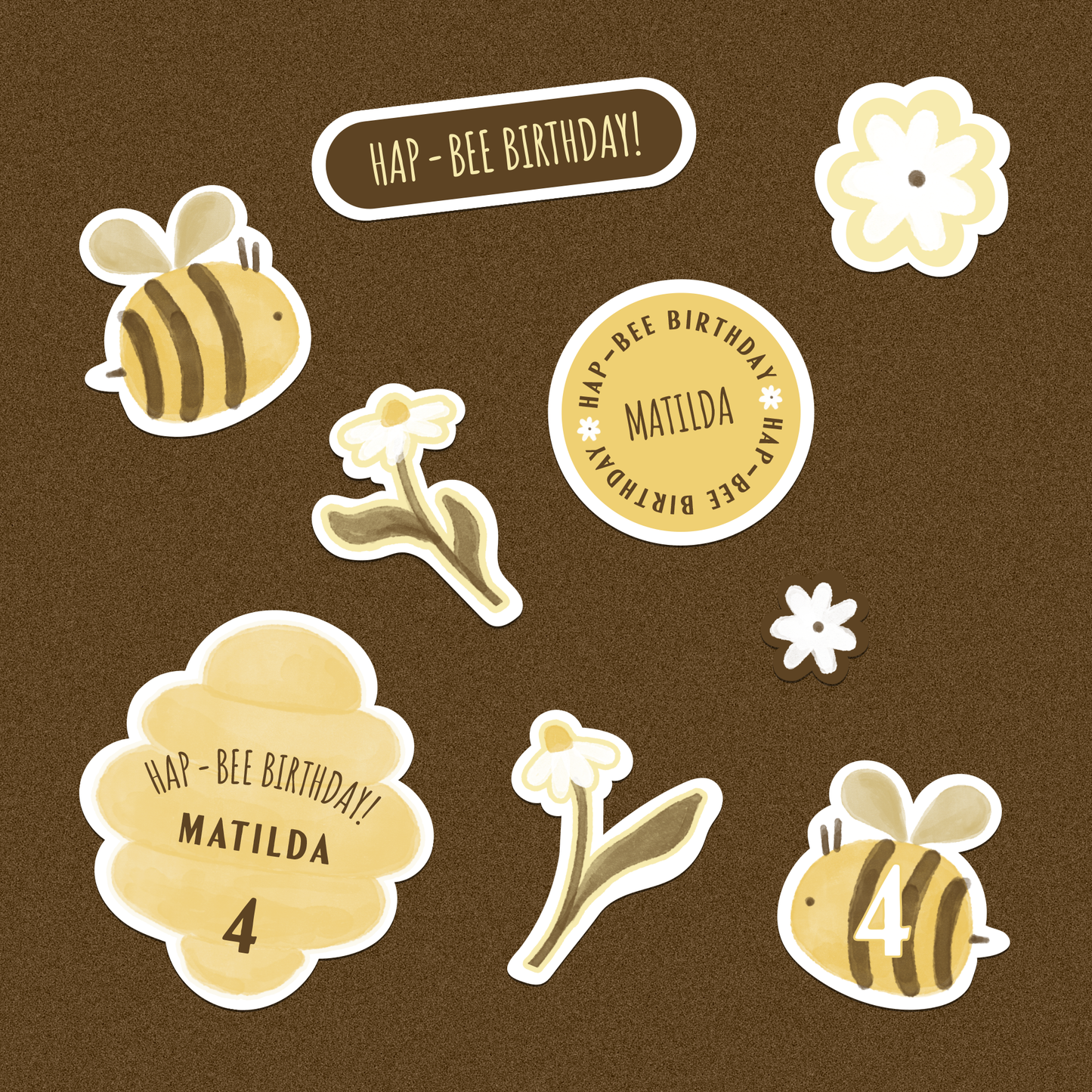 Custom Bee Birthday Sticker Set | Kids Party Favor