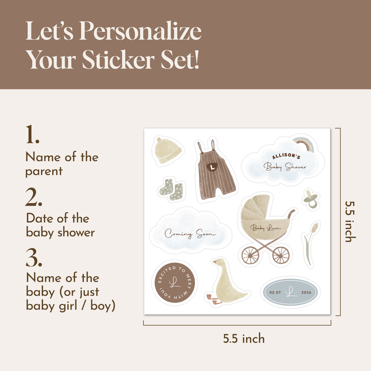 Custom Personalized Baby Shower Sticker Set | Baby Shower Gift