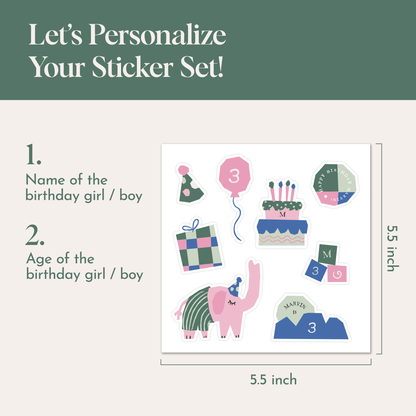 Little Milestones Custom Sticker Set | Playful Elephant Birthday Decor
