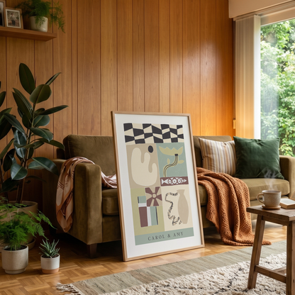 Custom Abstract Duo Art Print | Personalized Friendship Poster | Eclectic Scandi Wall Decor