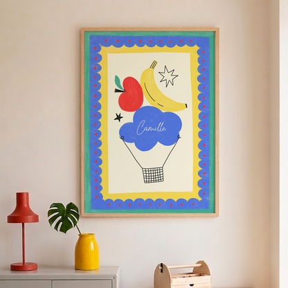 Framed Custom Name Cloud Balloon Art Print | Personalized Kids Room Decor