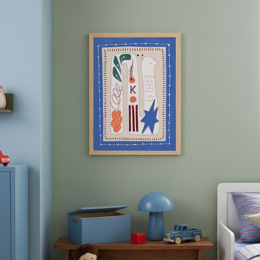 Custom Folk Art Monogram Framed Art Print | Nursery Wall Decor