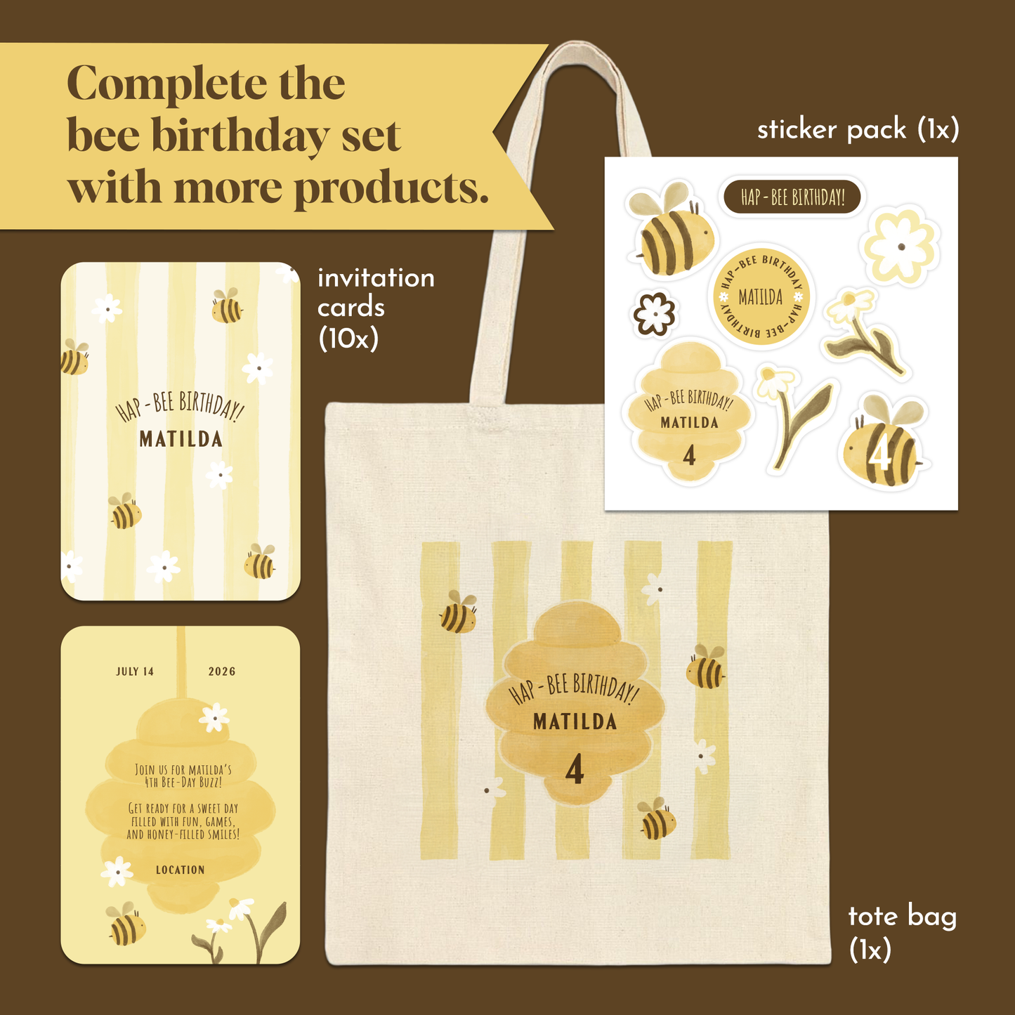 Custom Bee Birthday Sticker Set | Kids Party Favor