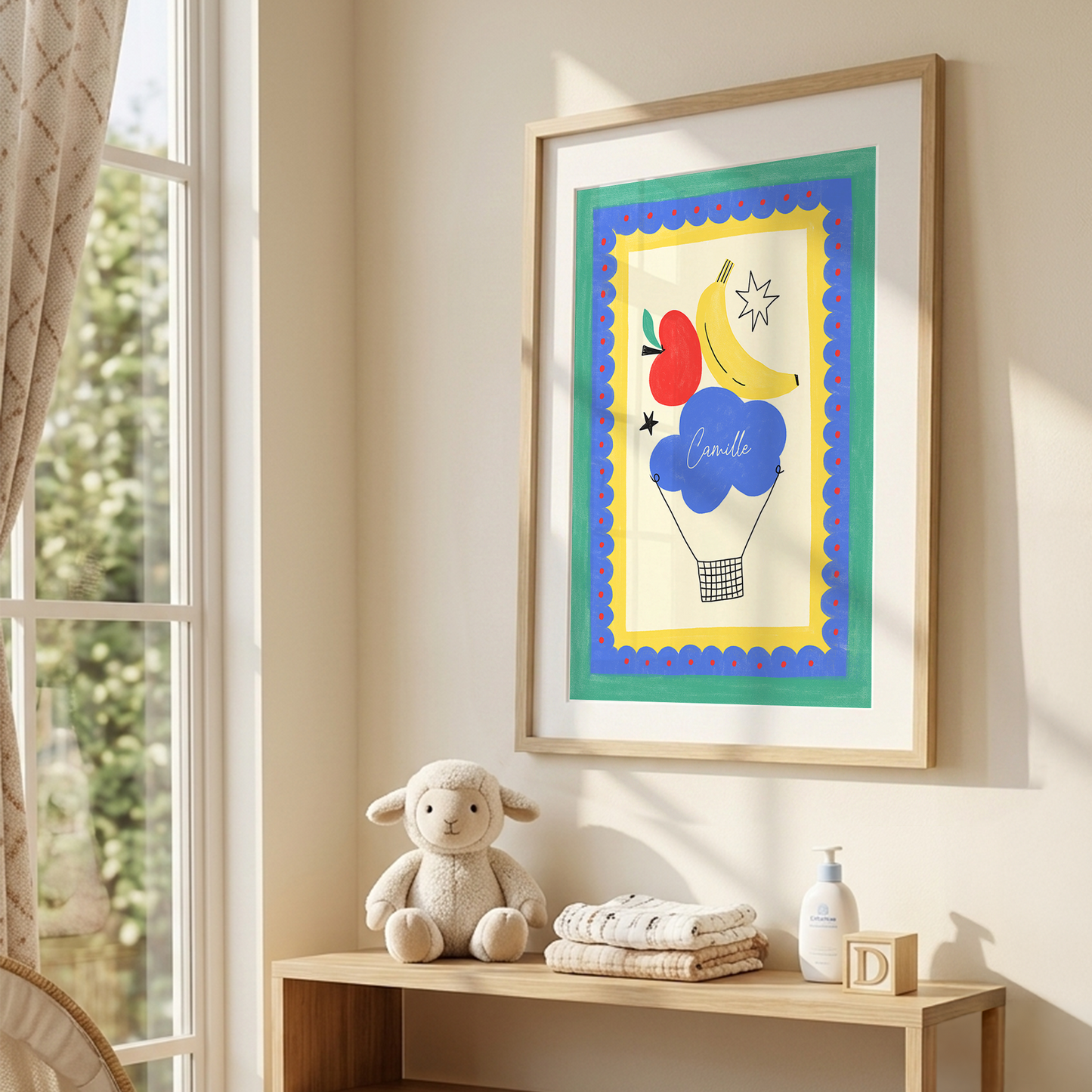 Framed Custom Name Cloud Balloon Art Print | Personalized Kids Room Decor
