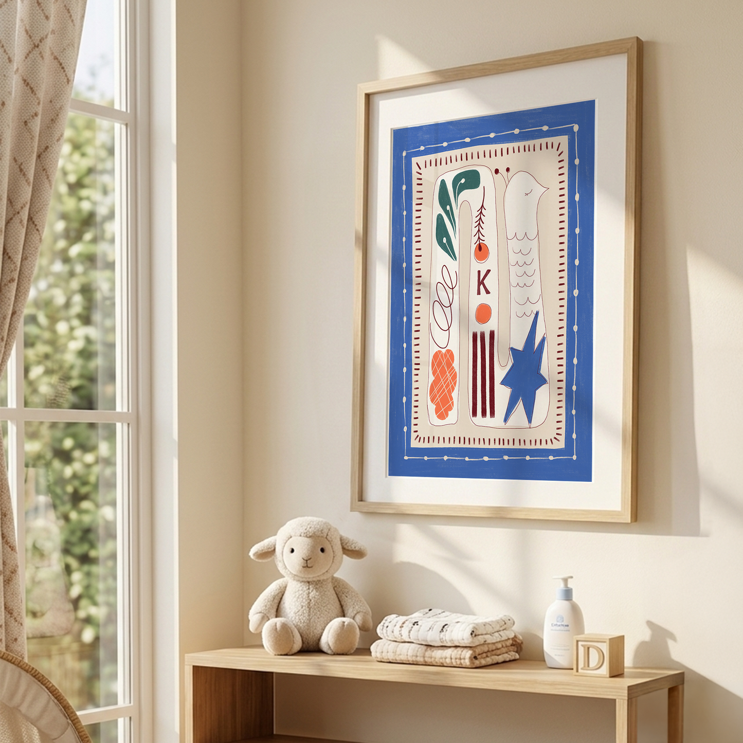 Custom Folk Art Monogram Framed Art Print | Nursery Wall Decor