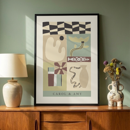 Custom Abstract Duo Art Print | Personalized Friendship Poster | Eclectic Scandi Wall Decor