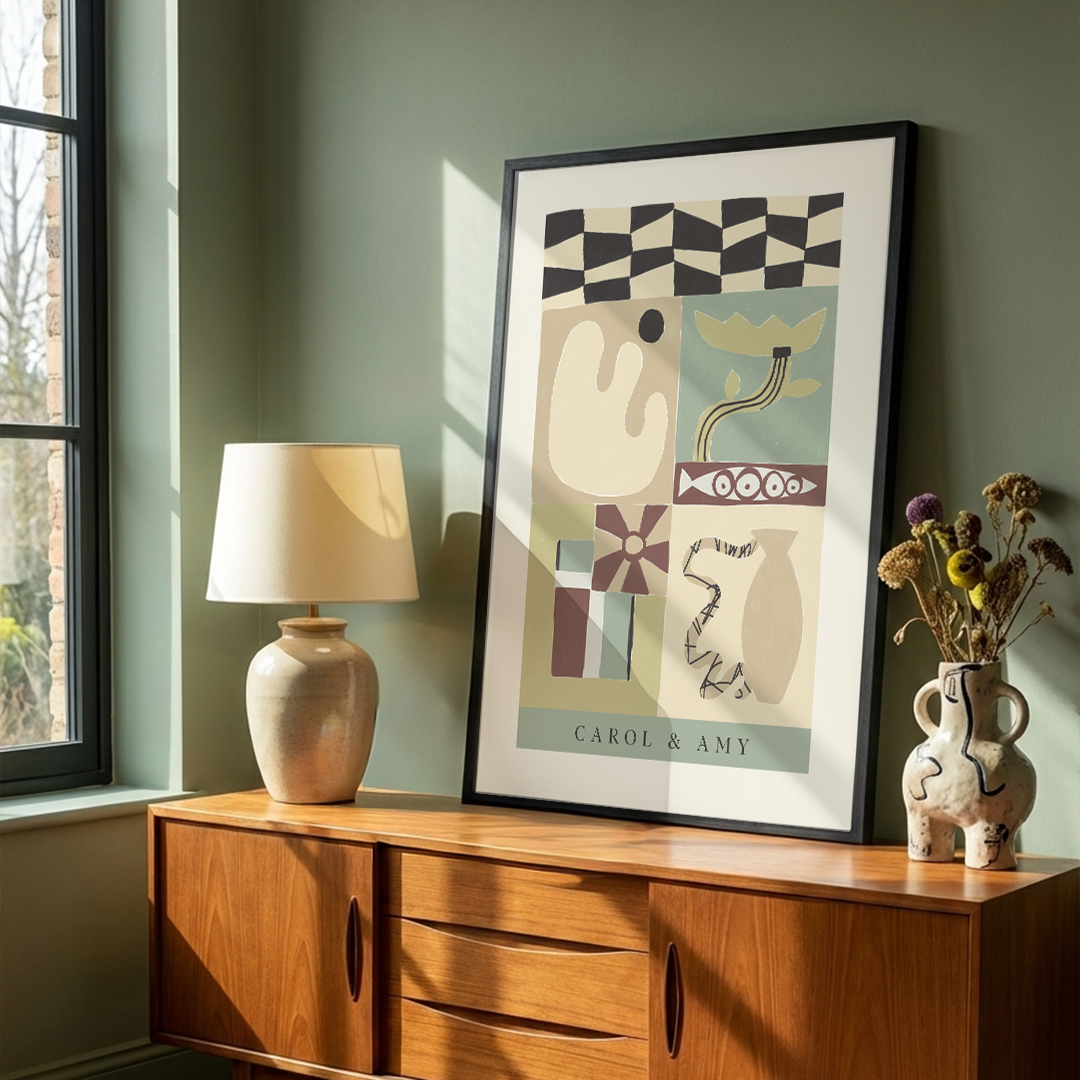 Custom Abstract Duo Art Print | Personalized Friendship Poster | Eclectic Scandi Wall Decor