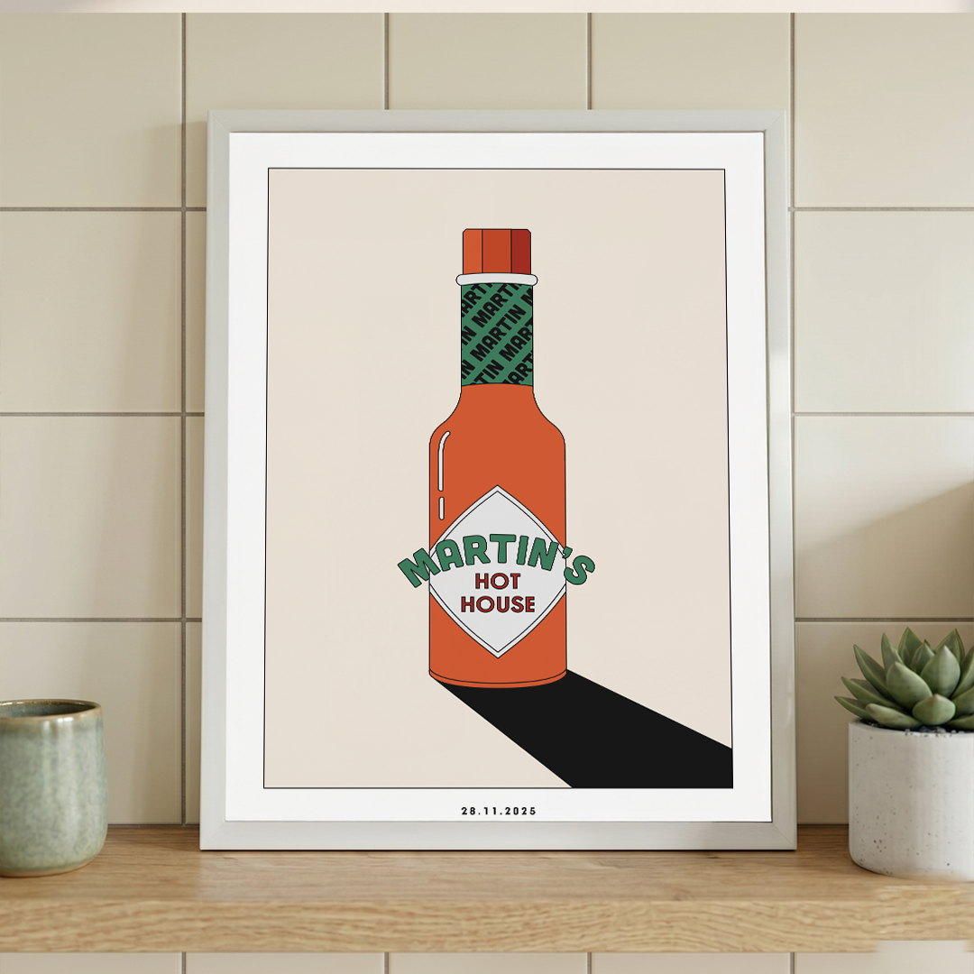 Framed Minimalist Custom Hot Sauce Art Print | Personalized Kitchen & Dining Decor
