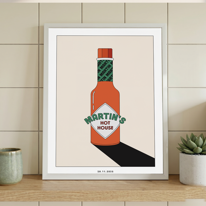 Framed Minimalist Custom Hot Sauce Art Print | Personalized Kitchen & Dining Decor