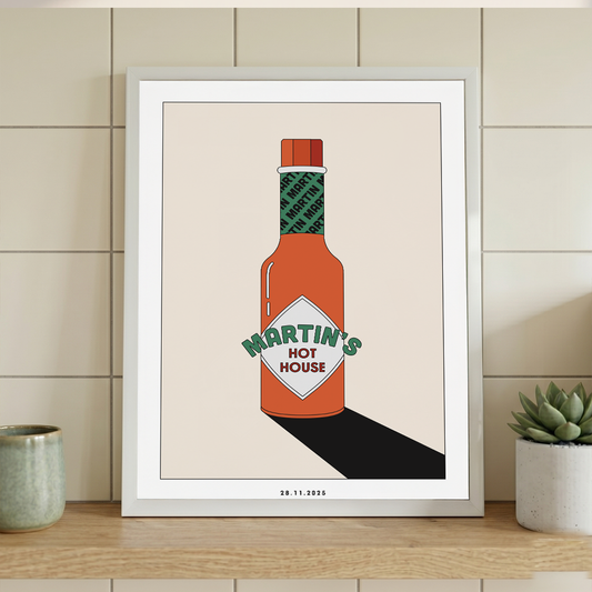 Framed Minimalist Custom Hot Sauce Art Print | Personalized Kitchen & Dining Decor