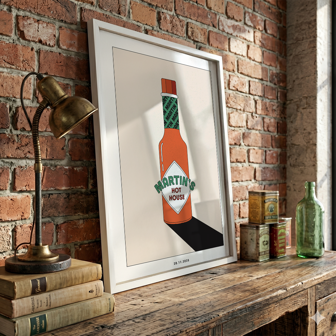 Framed Minimalist Custom Hot Sauce Art Print | Personalized Kitchen & Dining Decor