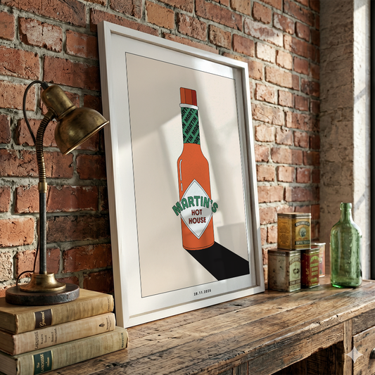 Framed Minimalist Custom Hot Sauce Art Print | Personalized Kitchen & Dining Decor