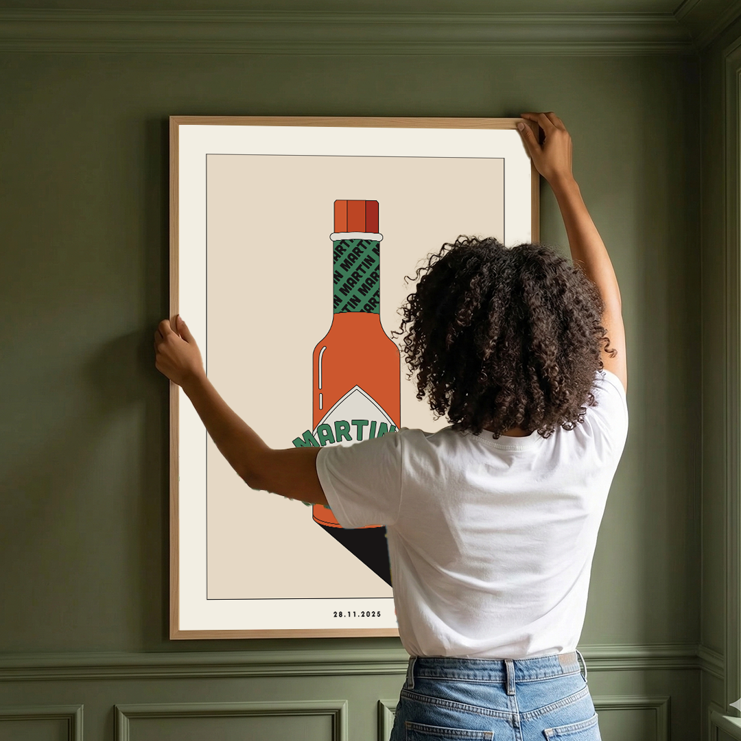 Framed Minimalist Custom Hot Sauce Art Print | Personalized Kitchen & Dining Decor