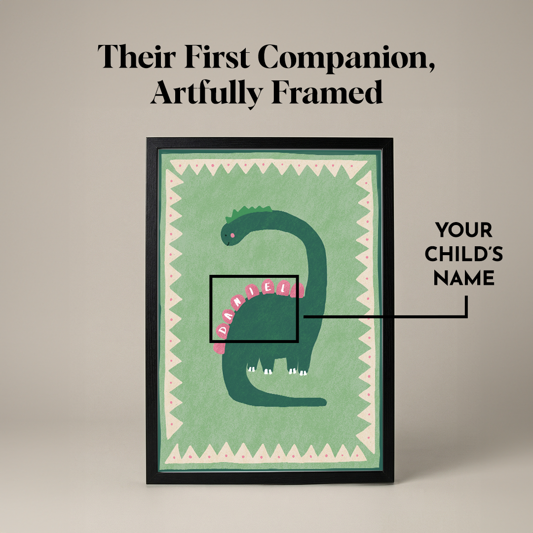 Framed Custom Name Dinosaur Art Print | Personalized Kids Room Decor