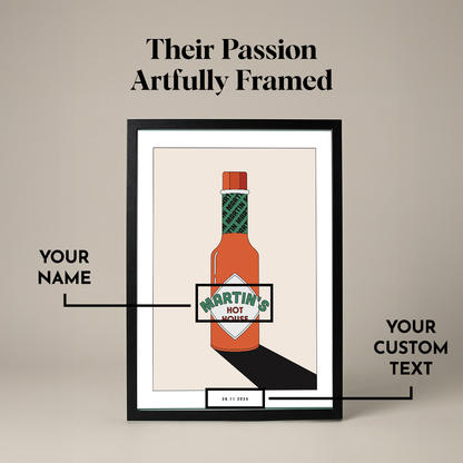 Framed Minimalist Custom Hot Sauce Art Print | Personalized Kitchen & Dining Decor