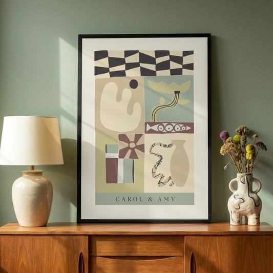 Custom Abstract Duo Art Print | Personalized Friendship Poster | Eclectic Scandi Wall Decor